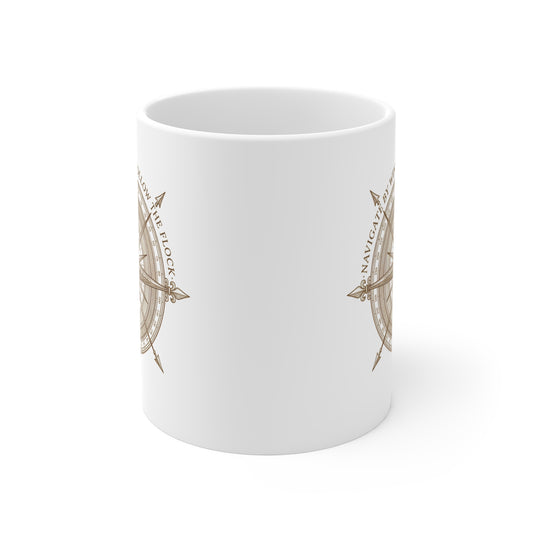 Compass Swallow Migration Ceramic Mug – Retro Nautical Birdwatching Coffee Cup for Bird Lovers
