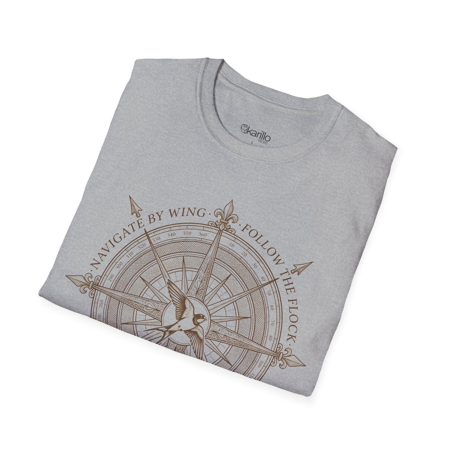 Compass Swallow Migration T-Shirt – Retro Nautical Birdwatching Tee for Nature Travelers