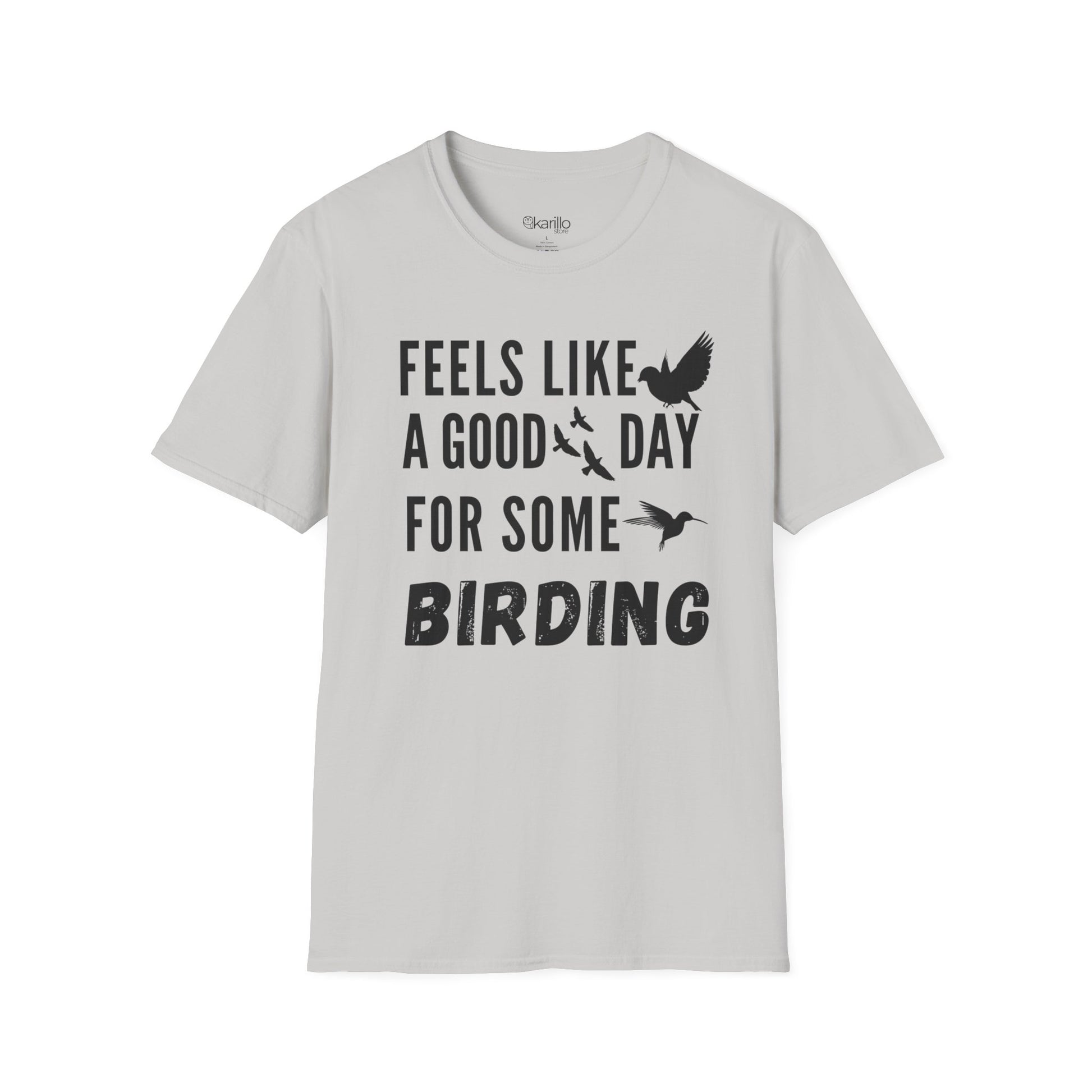 Front view of Feels Like a Good Day Birding Graphic T-Shirt light gray color