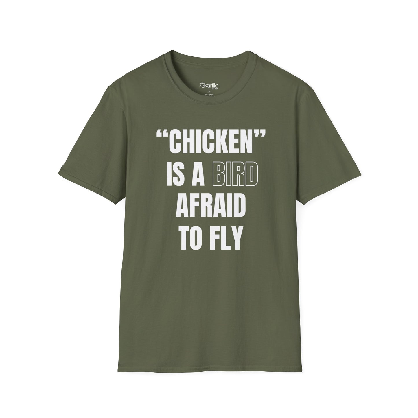 front view of military green t-shirt with Funny Birdwatcher Quote Design