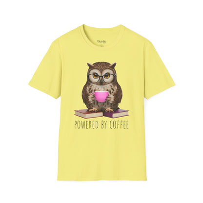 Owl Powered by Coffee Pink Unisex T-Shirt