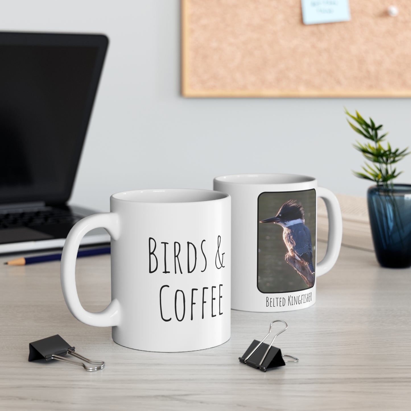 Birds & Coffee, Belted Kingfisher Ceramic Mug